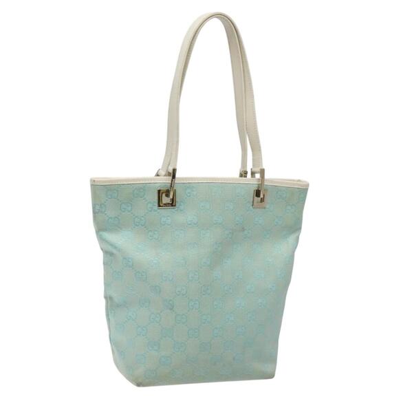 GUCCI GG Canvas Tote Bag Light Blue Gold 002 002 - Picture 1 of 16